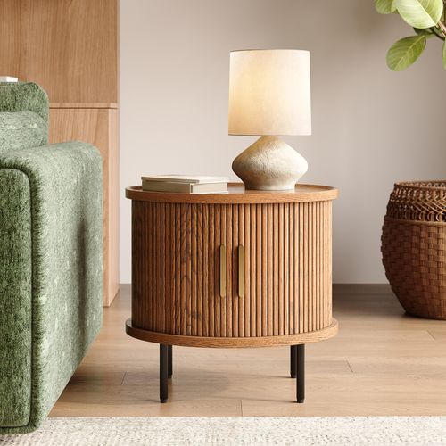 23.6''W Mid-Century Tambour Door Side Table with Storage