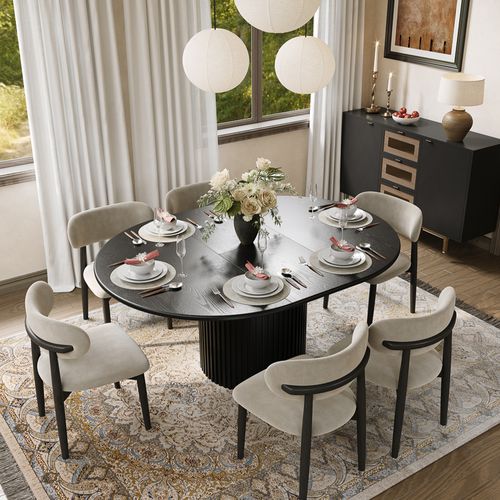 47" to 63" Extendable Round to Oval Black Dining Table for 4-6