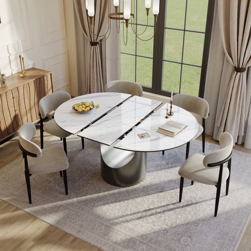 47"-63" Modern Round Extendable Dining Table