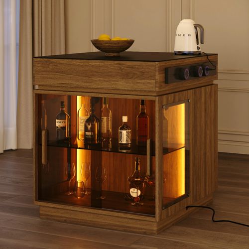 31.5'' Kitchen Island with Black Matte Sintered Stone Top & Adjustable LED Lights