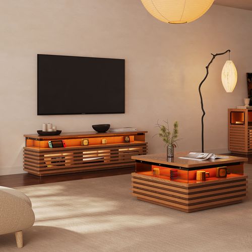 TV Stand Set with 71" Walnut TV Stand and 31" Walnut Coffee Table