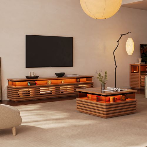 TV Stand Set with 94 Walnut TV Stand and 31 Walnut Coffee Table
