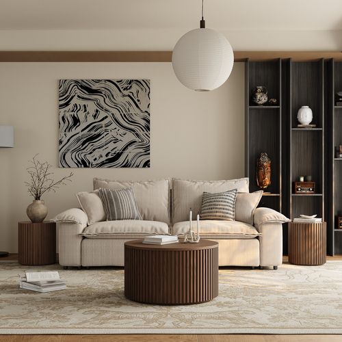 Mid-Century Modern Round Coffee Table with Side Table