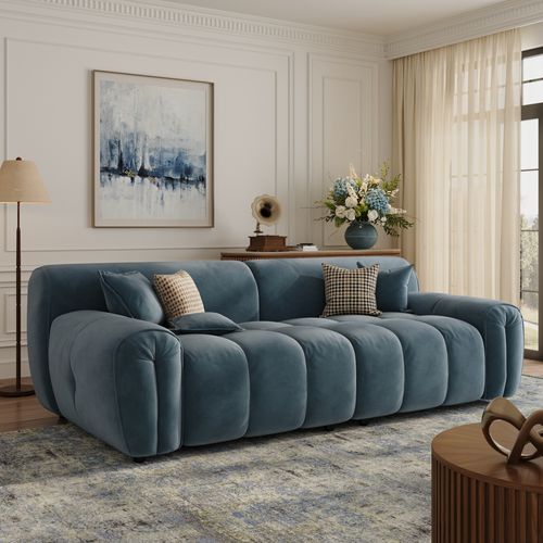 101.2'' Tufted Couch Retro 2-3 Seater Mid Century Fluffy Sofa