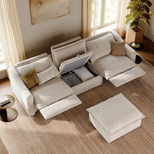 121" Modern Oversized Power Reclining Sofa with Pet-Friendly Fabric with Storage Ottoman