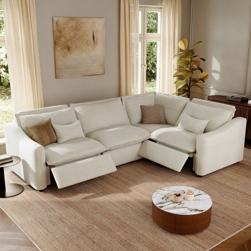 121'' Modern Power Oversized Pillow-Back Reclining Couch L-shaped  Sofa