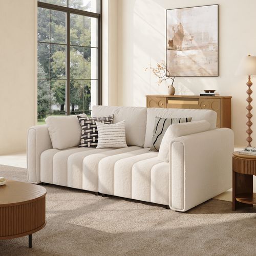 Retro Hand-Tufted Beige Chenille Sofa