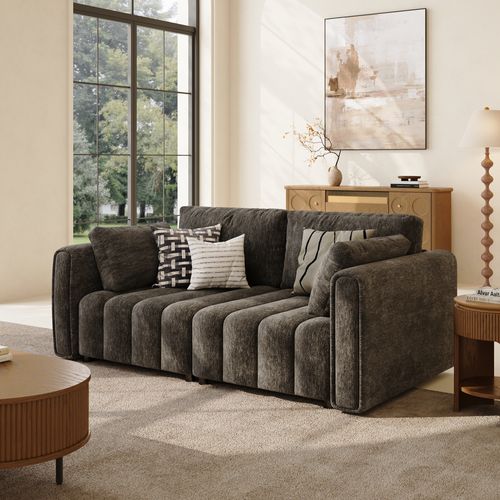 Retro Hand-Tufted Black Chenille Sofa