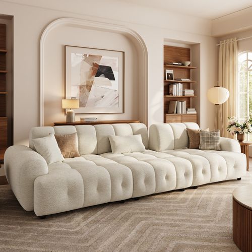 342 Inch Cream Chenille Large Sofa Waterproof Modular Couch with Adjustable Cushion