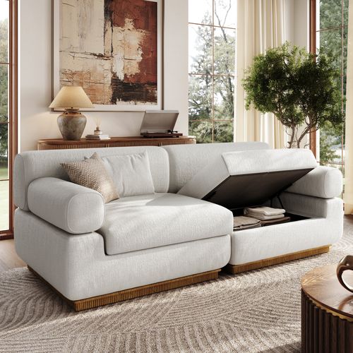 213cm Storage Modular Sofa with Block Arm Chenille Sectional Sleeper Couch Mid Century Modern