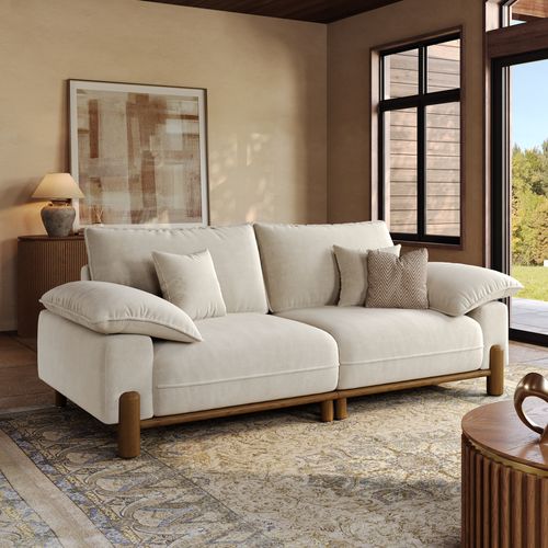 89 inch Mid Century Beige Sofa for Small Spaces - 2-3 Seater with Pet-Friendly Fabric