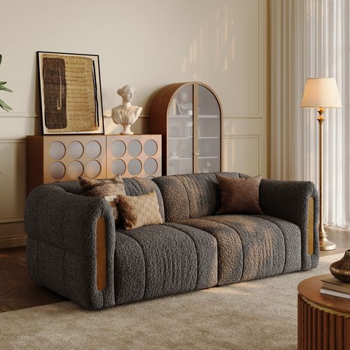 84 Inch Modern Boucle Sofa Dark Gray Loveseats with Solid Wood Details