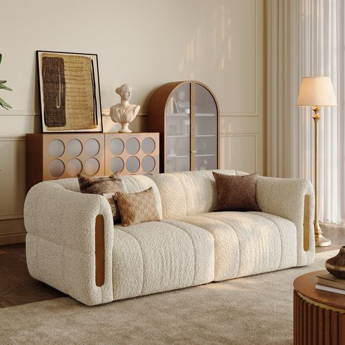 84 Inch Modern Boucle Sofa Beige Loveseats with Solid Wood Details