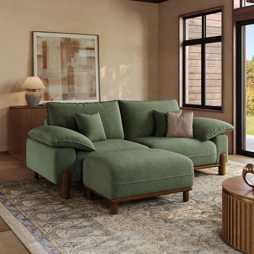89 Inch 2 Cushion Green Sofa with Ottoman with Performance Fabric