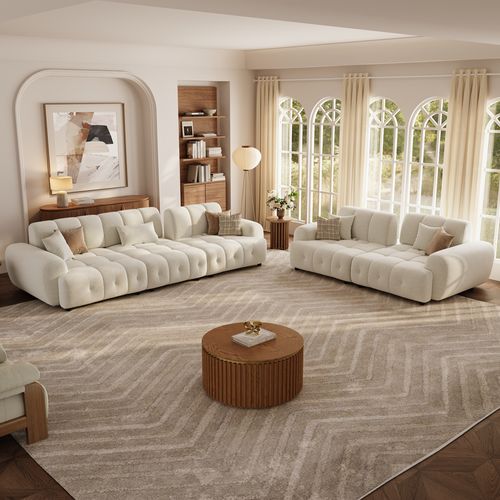 2-3 Seater Cream Chenille Sofa Waterproof Modular Couch with Adjustable Cushion