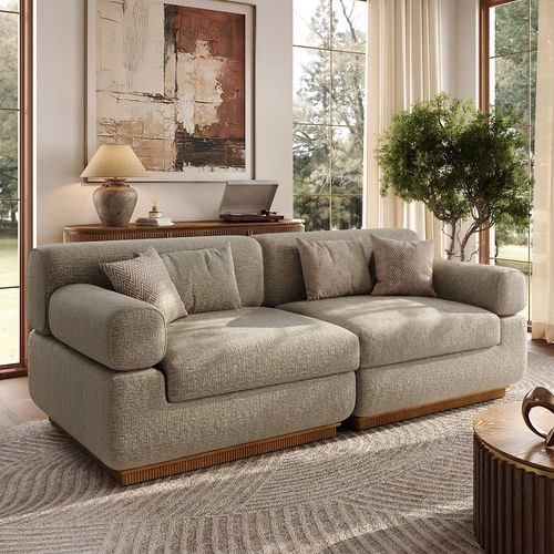 84 Inch Waterproof Chenille Storage Sofa Modular Modern Khaki Couch with Block Arms