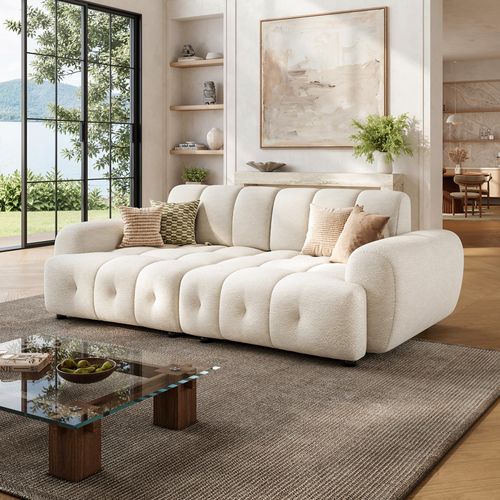 98 Inch Cream Chenille Sofa Waterproof Modular Loveseats with Adjustable Cushion