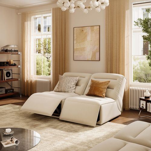 67" Modern Minimalist Modular Power Reclining Loveseat Upholstered in Pet-Friendly Fabric