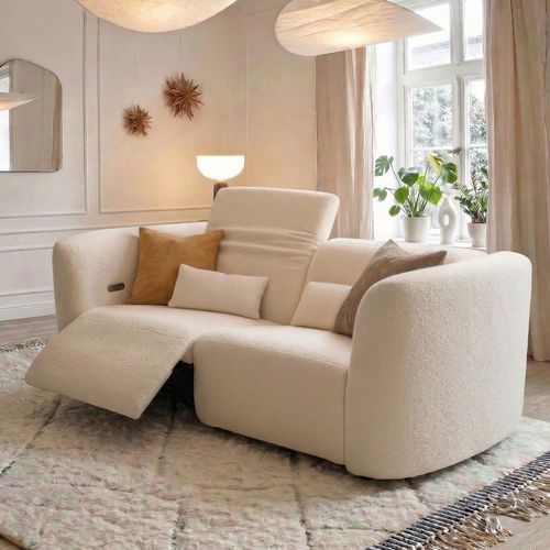90" Dual Power Reclining Loveseat in Italian Bouclé Teddy