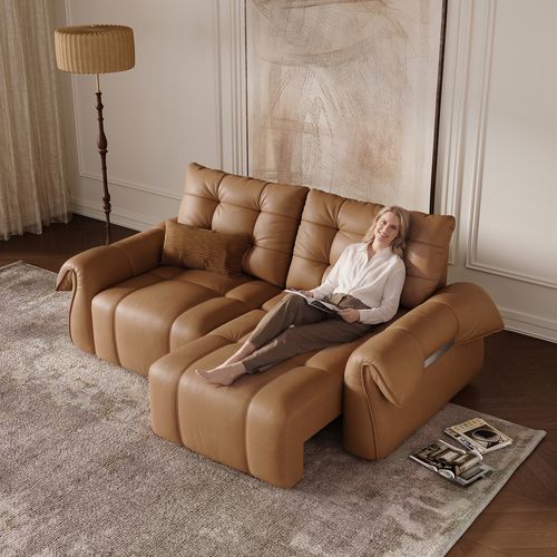 91" Top-Grain Leather Power Sleeper Sofa with Remote Control