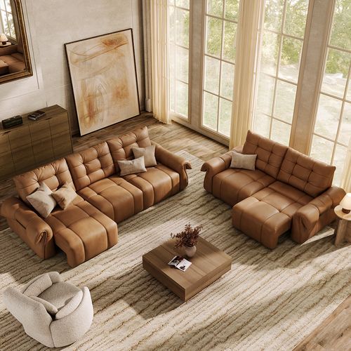Cygnus-Power Genuine Leather Sofa Bed Set