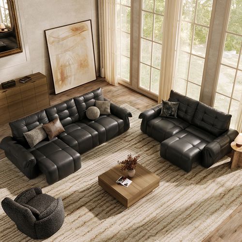 Cygnus-Power Genuine Leather Sofa Bed Set