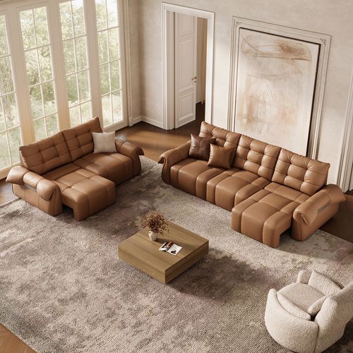 Cygnus-Power Genuine Leather Sofa Bed Set