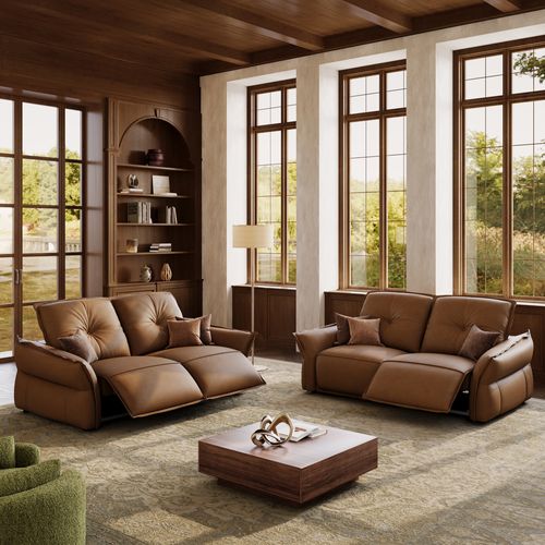 Luxury Top-Grain Leather Power Reclining Sofa Set