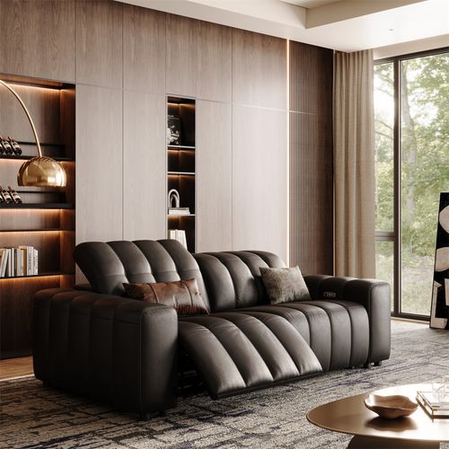 88" Luxury Top-Grain Leather Dual Power Loveseat