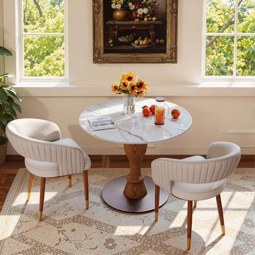 35.4" Mid-Century Vintage Round Breakfast Table Set For 2