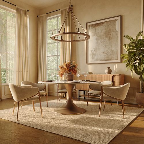 59" Glossy Sintered Stone Dining Table Set for 6: Secure Tulip Pedestal Series