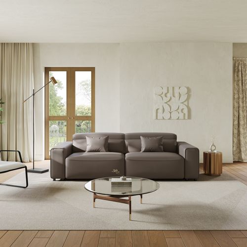 91" Classic Electric Pull Out Sofa Bed in Genuine Light Brown Leather