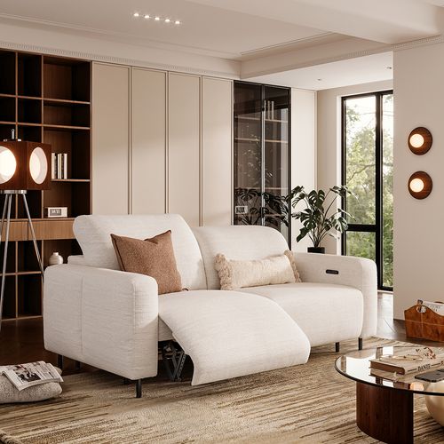 82" Luxury French Creamy Dual Power Reclining Sofa with Independent Headrest & Footrest