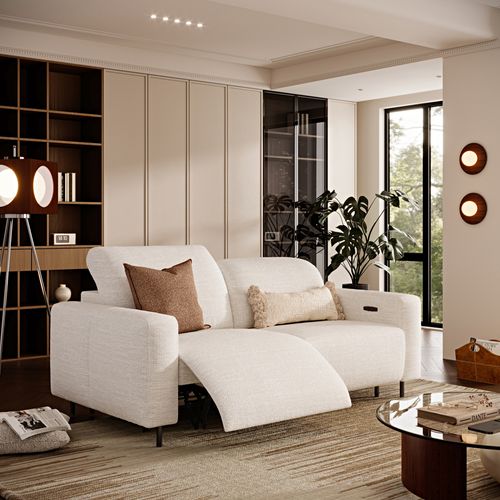 82" Luxury French Creamy Dual Power Reclining Sofa with Independent Headrest & Footrest