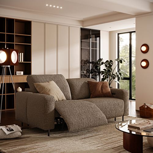 208 Luxury French Creamy Dual Power Reclining Sofa with Independent Headrest & Footrest