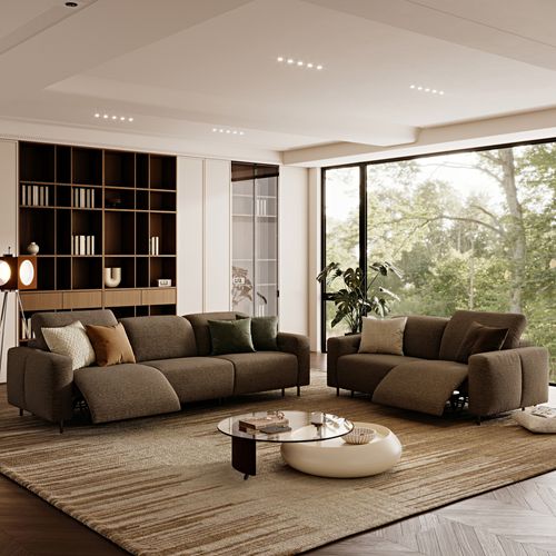 82"&115.5"Modern Khaki Dual Power Reclining Sofa & Loveseat Set