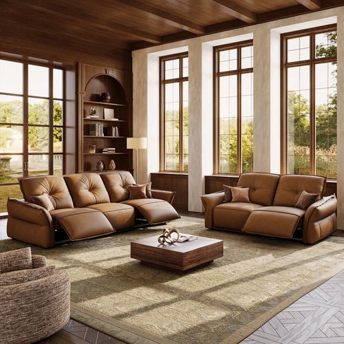 Luxury Top-Grain Leather Power Reclining Sofa Set