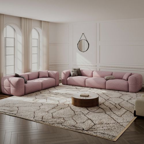 Sofa and Loveseat Set Minimalist Pink Couch Chenille Lounge Sofa Set