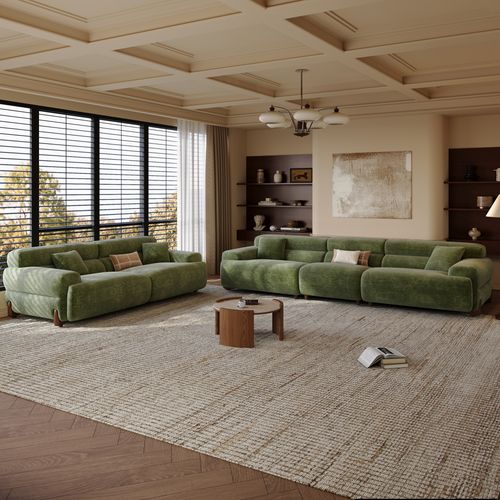 2-3 Seater Modern Green Chenille Sofa with High Back Couch