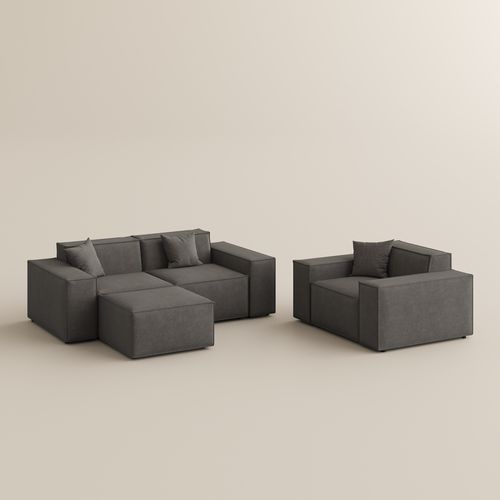 1-2 Seater Dark Gray Modern Modular Sofa Set with Ottoman