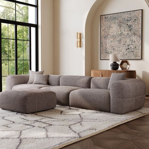 Minimalist Couch 3-4 Seater Chenille Puce Lounge Sofa with Ottoman