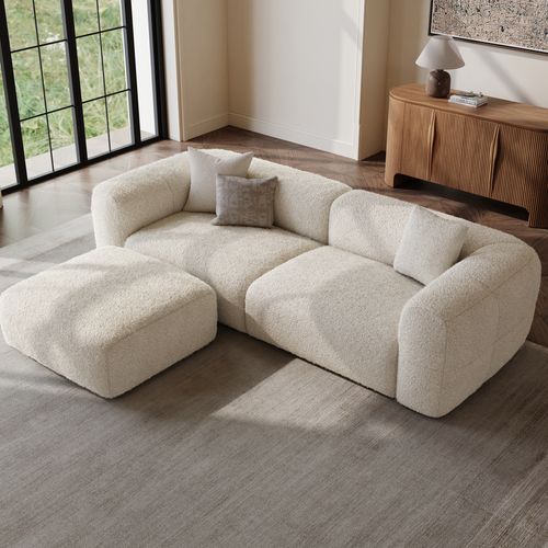 Minimalist Couch 2-3 Seater Boucle Lounge Sofa with Ottoman