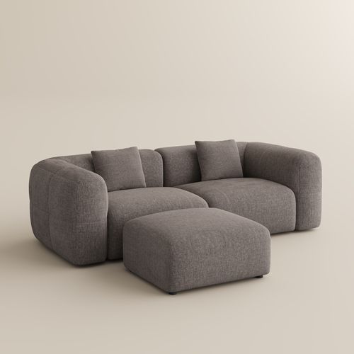 93 inch Minimalist Couch 2-3 Seater Chenille Puce Lounge Sofa with Ottoman