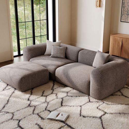93 inch Minimalist Couch 2-3 Seater Chenille Puce Lounge Sofa with Ottoman