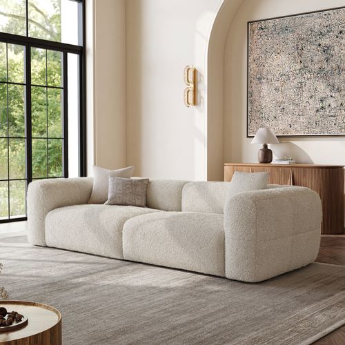 Minimalist Couch 2-3 Seater Vintage Teddy Fleece Beige Lounge Sofa