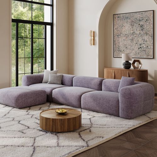 Minimalist Couch 3-4 Seater Chenille Puce Lounge Sofa with Ottoman