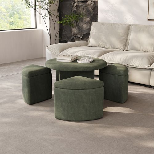 31.5 Inch Green Round Storage Ottoman Coffee Table