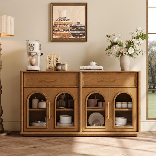 59'' Mid-Century Modern Walnut Storage Cabient with Drawers