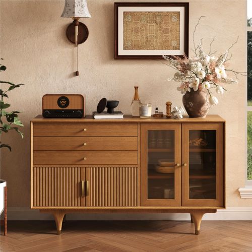 54'' Mid-Century Modern Solid Wood Storage Cabinet