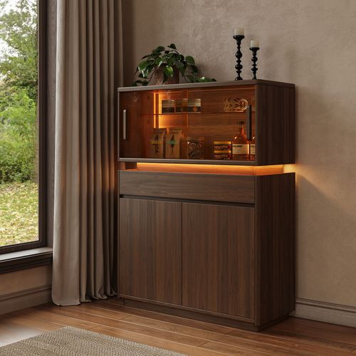 37.4'' Mid-Century Modern Storage Sideboard with LED Light